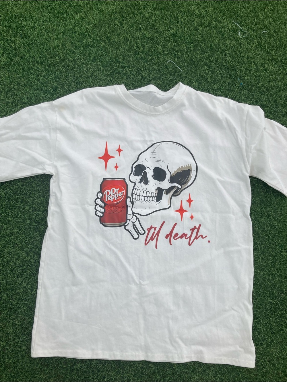 Gildan White Tee with Red Skull & Dr Pepper Can Graphic